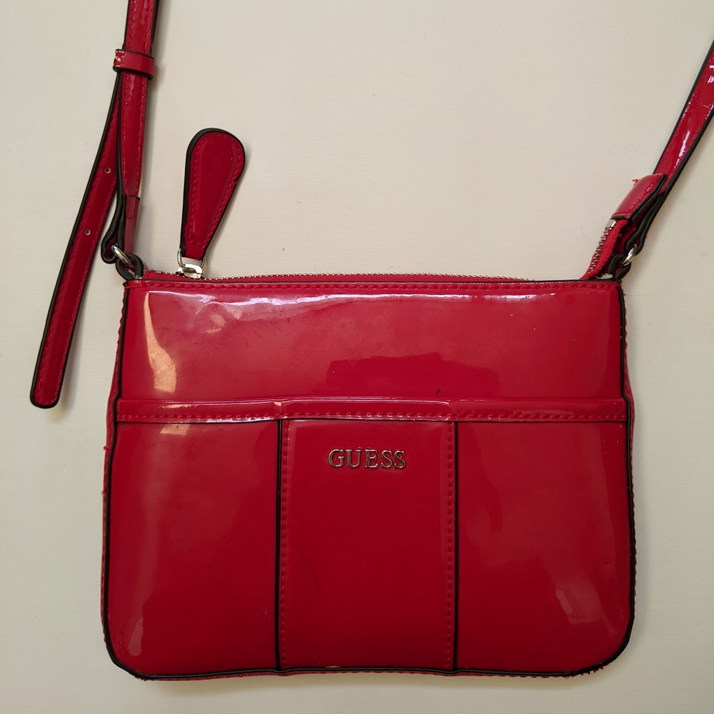 GUESS Patent Leather Red Crossbody Purse Bag